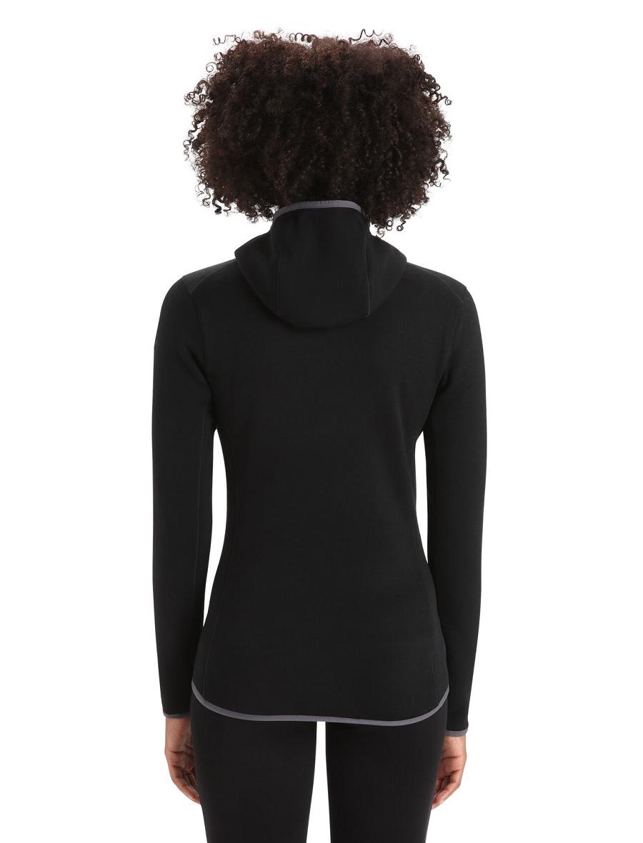 Black Women's Icebreaker RealFleece™ Merino Elemental Long Sleeve Zip Hood Jackets | USA 1645OKIR